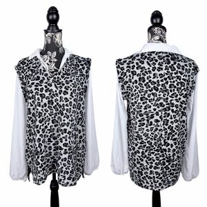 Absolutely Famous grey/black leopard print layered tunic top size large